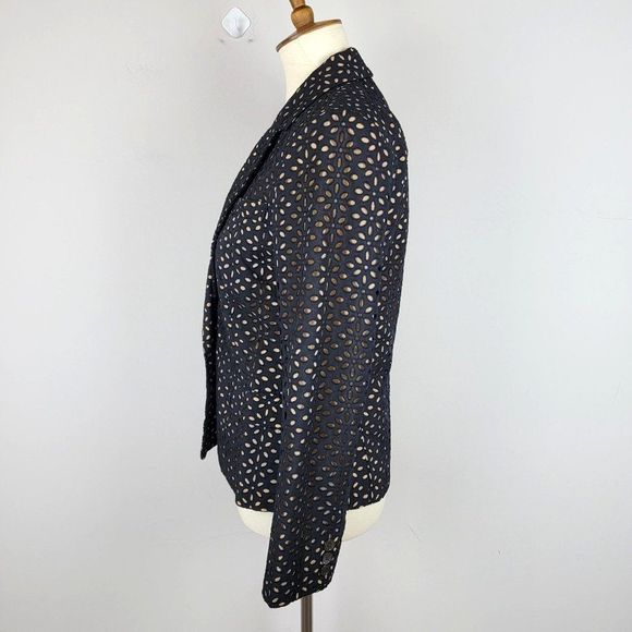 Michael Kors Made In Italy Black Caramel Cotton Silk Embroidered Cutout Blazer 6 - Picture 2 of 15